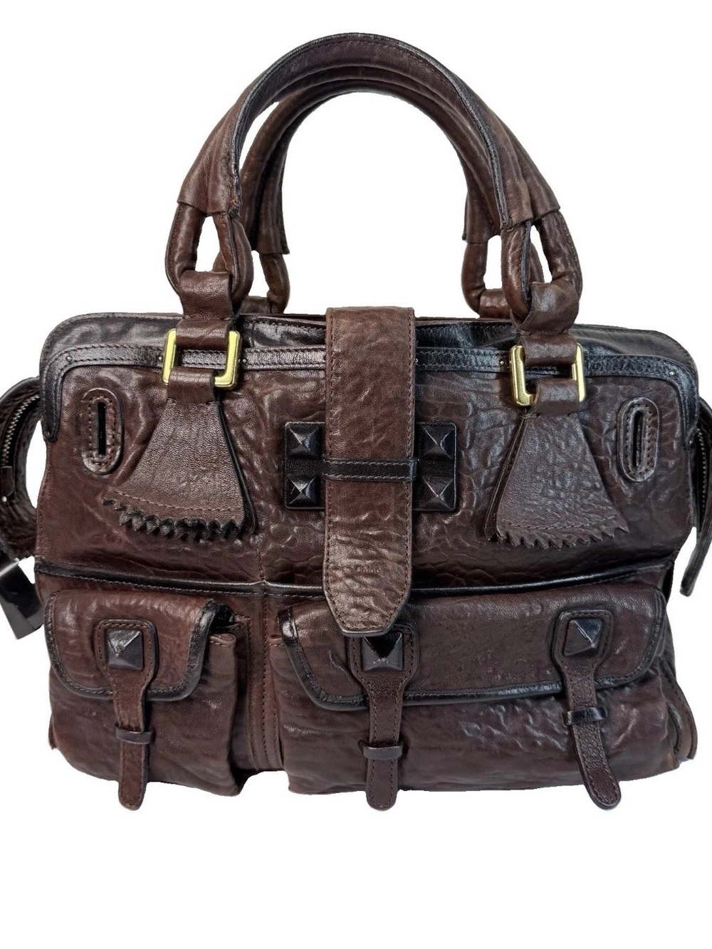 Vintage Large Chloe Brown Distressed Leather Satchel Rare Y2K 2007